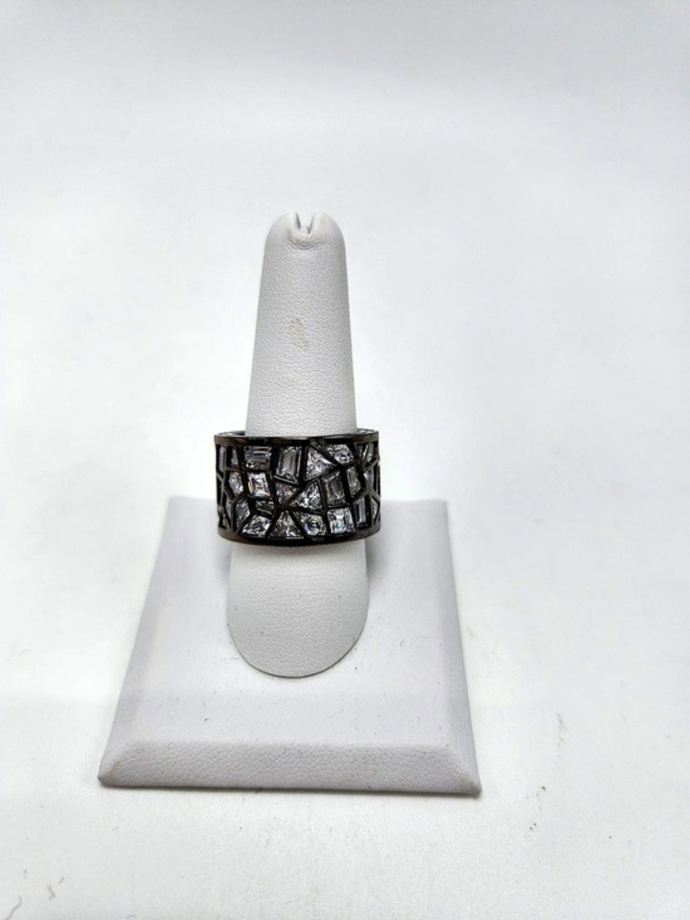 Black Broken Glass Mosaic Band Ring 10